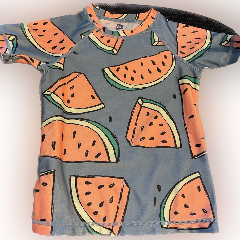 Tea Collection Girls Short Sleeve Rash Guard- Watermelons